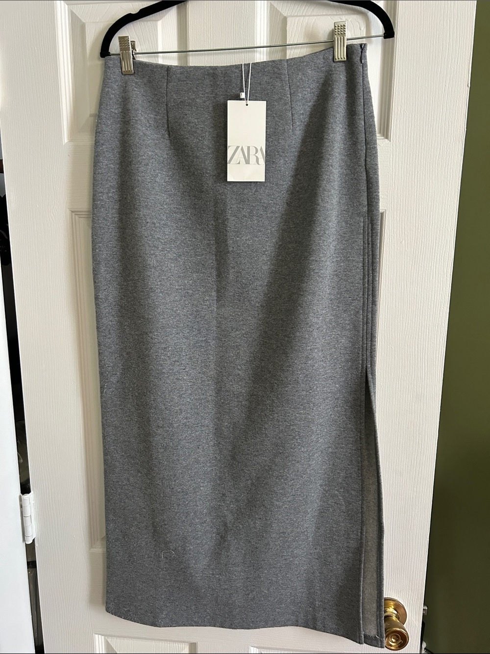 ZARA Grey Midi Pencil Skirt with Side Slit